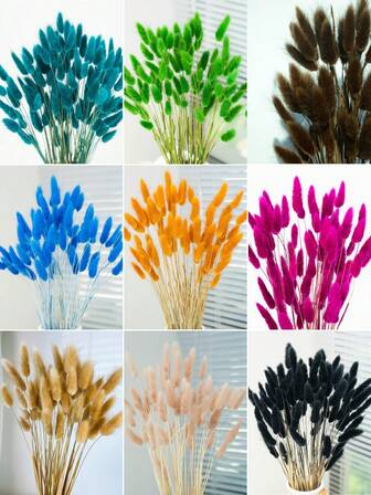 60/120/240Pcs Artificial Flower Arrangements Featuring Natural Dried Rabbit Tail Pampas Grass And Dandelion Flowers, Suitable For Home, Wedding, Office, And Cafe Decoration; Ideal As Gifts For Valentine's Day And Mother's Day.