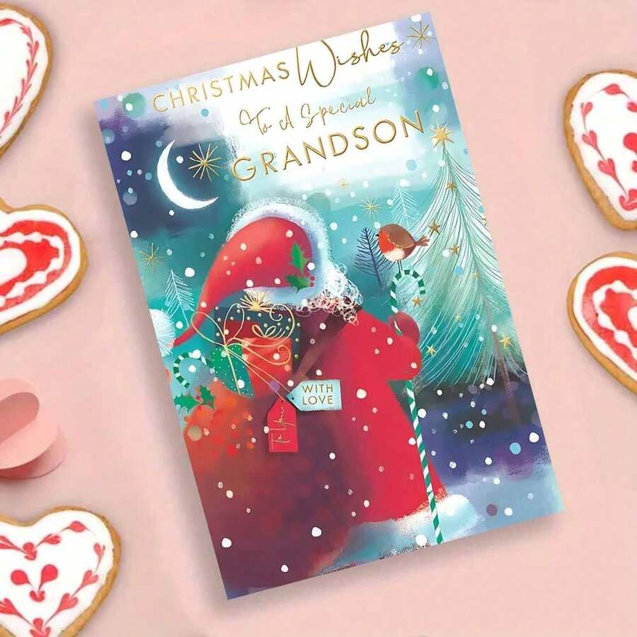 Charming Christmas Card With Envelope (11cm*16cm) - Perfect For Friends, Family & Special Occasions - High-Quality, Creative Holiday Greeting For Grandson