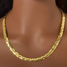 750 Italy 14k Copper Plated Gold Geometric Splicing 7mm Cuban Necklace Hip Hop Street Style Couple Fashion Jewelry Suitable For Men Women Daily Party Stage Music Festival Wear - 金黃色 - 查看 5