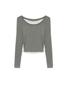 Women's Casual All-Match Solid 2 In 1 Crop Top Undershirt