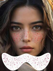 6片装红银双色闪光雀斑贴纸，防水闪亮持久，适合女性化妆、节日、音乐派对、情人节等场合。 - 紅色 - 查看 7