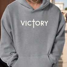Hoodie Victory Cross Men's Casual Hoodie - Black With White Font, Loose Style, Long Sleeve, Zipper Cap, Non-Stretch Fabric, Great For Casual Clothing, Casual Hoodie | Bold Font Hoodie | Non-Stretch Hoodie - Black - View 5