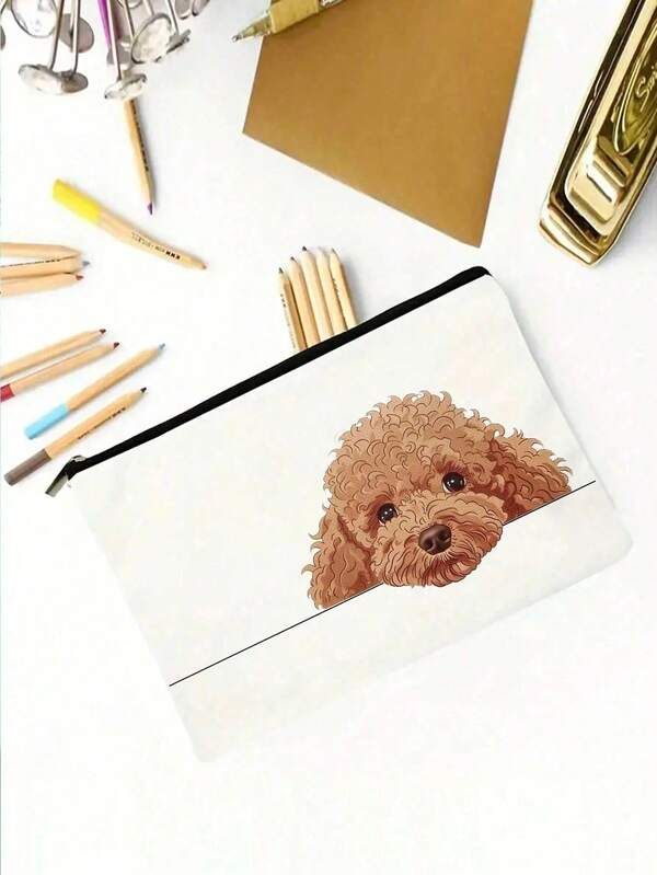 1 pieza Bolsa de papelería linda para mascotas, bolsa de almacenamiento multifuncional de gran capacidad, estuche de papelería escolar para estudiantes, bolsa de almacenamiento de brochas de maquillaje, bolsa de lápices de lona de moda, adecuada para que los estudiantes envíen a amigos y regalen a maestros