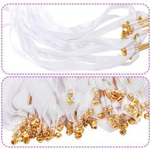 20pcs White Satin Lace Wands, Silk Fairy Wands, Wedding Ribbons, Golden Bells, Party Wands, Party Favors, Wedding Party Event Decorations, Holiday Birthday Celebrations, Suitable For Weddings, Holiday Birthday Parties, Valentine's Day, Christmas Weddings Decorations, Best Gifts, Home Decor, Room Decor, Bridal Christmas Decorations - Multicolor - View 5