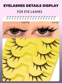 6/7对猫眼睫毛天然假睫毛3D仿貂皮柔软动漫睫毛角色扮演浓密睫毛延长 - 黑色 - 查看 2