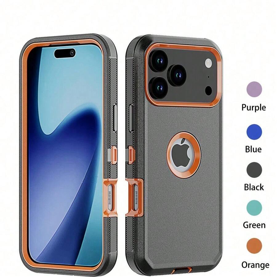 For IPhone 17/ 17 Air/ 17 Pro/ 17 Pro Max Case Heavy Duty Hybrid Rugged Shockproof Case, Heavy Duty Drop Protection, Sturdy Dual-Layer Heavy-Duty Protective Case,Durable 3-In-1 Belt Clip Holster - Multifunctional Phone Protector - Complete Heavy-Duty Case,With Shockproof,Scratch-Resistant,And Dust-Repellent Properties,Protective Phone Cover - 橘色 - 查看 1