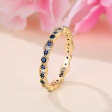 1pc Elegant Eternity Ring 18k Gold Plated Paved Blue And White Zirconia Engagement / Wedding Rong For Brides Also Match Daily Outfits