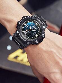 1pc Multi-Function Sports Electronic Watch With Dual Display, Suitable For Daily Wear, Great Gift Option