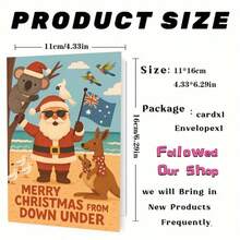 1pc Australian Christmas Card - Holiday Beach Scene With Santa, And Australian Animals - Envelope Style Holiday Greeting For Family, Friends And Colleagues - Perfect For Travel Enthusiasts And Summer Celebrations, Christmas Card | Cartoon Illustration | Paper Card, Christmas Card
