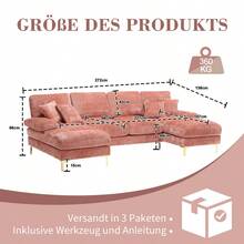 Modernes großes Chenille UShape Sektionssofa mit doppelten Liegesitzen für Wohnzimmer Schlafzimmer Büro Wohnung Villa Wohnzimmer Zuhause am Kamin ROSA