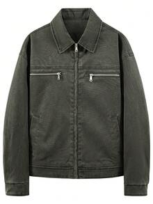 Men Fake Zipper Pocket Solid Party Casual Jacket Boyfriend Gift For Vacation Commuting Work Street, Fall