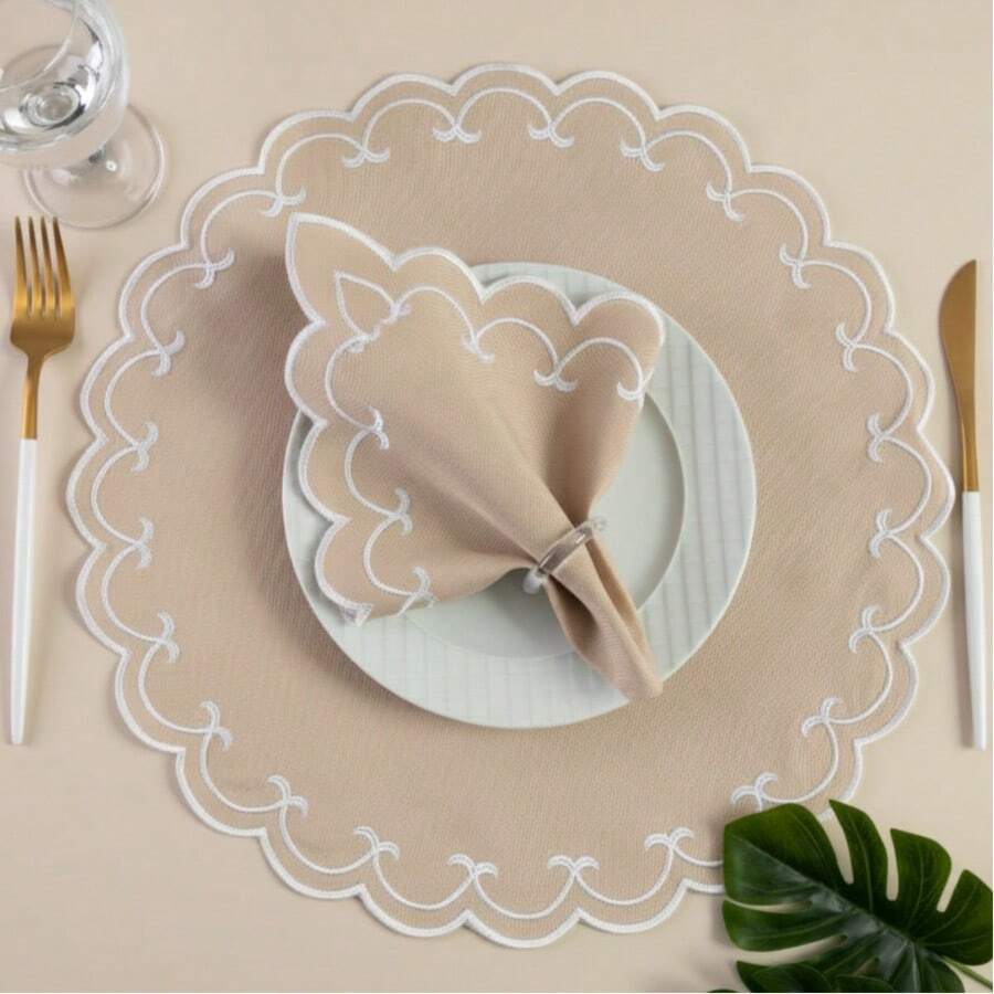 Placemat Kit, Embroidered Placemat, Round/Rectangular Table Placemat And Napkins - 斯巴達榛子 - 查看 1