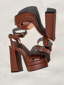 Sandalias de doble plataforma casuales - Marrón - Ver 2