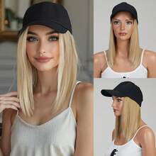 8/10/18英寸棒球帽假发接发可调节帽子附加卷发波浪合成假发女士