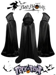 1 buah Jubah Berkerudung Halloween, Kostum Cosplay Satu Lapisan untuk Pertunjukan Panggung, Pesta Topeng & Pesta, 5 Ukuran (120/140/150/160/180), Hadiah Sempurna - Hitam - View 1