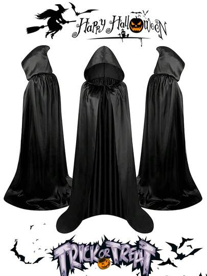 1pc Halloween Hooded Cloak Cape, Single‑Layer Cosplay Costume For Stage Performance, Masquerade & Party, 5 Sizes (120/140/150/160/180), Perfect Gift