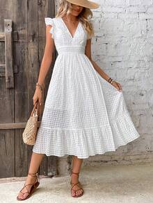 Long Beach Dress With Wrap Hem And Ruffle, Vacation Outfit For Women - White - View 6