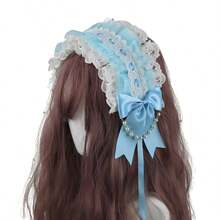 Elegant Lace Pearl Headband, Lolita Second-Dimension Hair Accessory, Cute Yet Elegant Exquisite Hair Decoration. - 優雅蕾絲珍珠髮帶-05.天藍色 - 查看 3