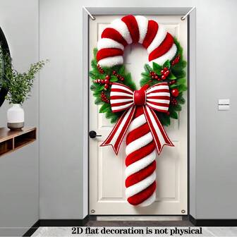 2D Flat 1PC 90X180cm Christmas Cane Candy Door Banner - Polyester Holiday Porch Decoration, Perfect For Vacation Rentals And Parties