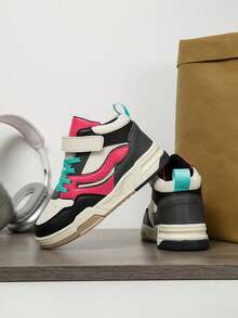 1 Paar Kinder High Top Lässig Mode Sneaker, Farbblockdesign, leicht & bequem, geeignet für Outdoor, Laufen, Kinder & Teenager - Schwarz Rot - Übersicht 8