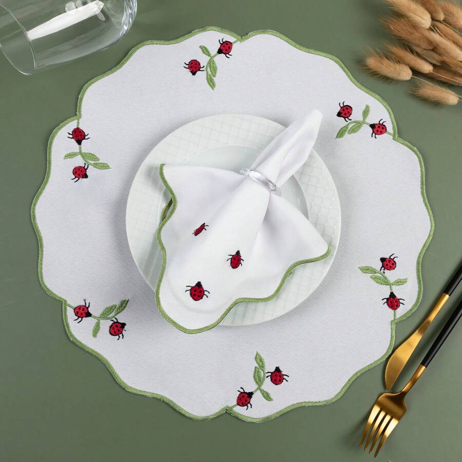 Placemat Kit, Embroidered Placemat, Round/Rectangular Table Placemat And Napkins - 瓢蟲 - 查看 1