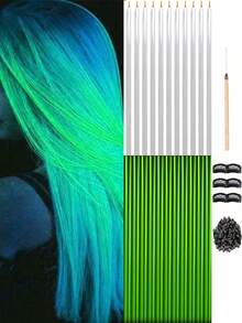 11 件 Y2K 夜光接发 48 英寸 11 色合成直发夜光发片霓虹发饰适合女性女孩派对节日和万圣节新年使用 - 彩色 - 查看 19