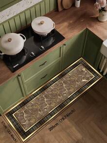 1片硅胶厨房地垫，仿大理石纹理，带金色纹路，外观奢华优雅