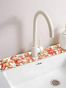 1Pc Christmas Sink Faucet Absorbent Pad,Merry Christmas Dish Drying Mat Including Snowflake,Red White Floral,Gingerbread Man And Christmas Tree Style,10*38/14*60cm Durable And Absorbent Sink Surround Cover,Bathroom And Kitchen Faucet Mat,Christmas Decorations For Home,Xmas Party Decor,Christmas Party Favors,Winter Decorations,Ideal Christmas Decoration Gift,Countertop Protector, Kitchen Sink Mat,Washbasin Protector - Multicolor - View 4