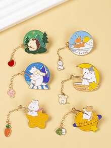 1/6 件可爱兔子胸针，卡通动物徽章，珐琅刺猬/狗装饰配件圣诞礼物 - 彩色 - 查看 4