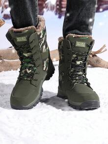 New Plus Size Women Winter High-Top Anti-Slip Thermal Lined Boots, Women's Knee-High Boots, Women's Military Boots And Tactical Boots, Women's Snow Boots, Women's Fashionable Warm Boots, Women's Outdoor Snow Hiking Boots, Women's Military Green Boots, Women's Mid-Calf Boots, Lace-Up Camouflage Snow Boots, Women's Winter Boots, Warm Fuzzy Boots