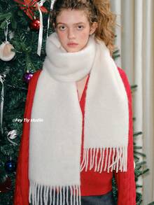 1pc Unisex Solid Color Comfortable Warm Scarf, High-Quality Blended Mohair Shawl For Keeping Warm