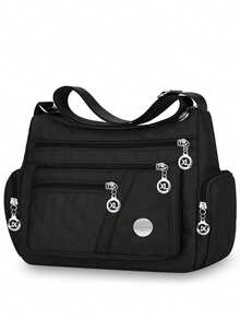 女士包，新款中年女士包，尼龙帆布包，单肩斜挎包，休闲百搭 - 黑色 - 查看 7