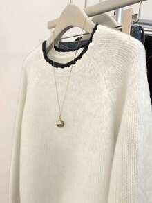 时尚优雅的撞色套头毛衣，适合秋冬季日常穿着、户外休闲和旅行。 - 米色 - 查看 3