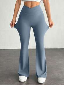 Speed mate 高腰V领前开衩瑜伽裤 - 女士灰色/蓝色抓绒冬季款 - 霧霾藍 - 查看 6