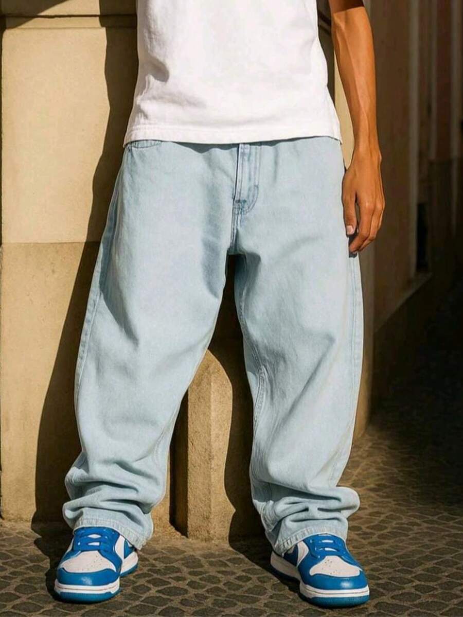 Calça Balão Jeans Dazzling Masculina Original Plus Size Larga - Gelo - Visão 1