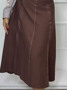 Women's Tailored Midi Skirt With Belt - Rust Brown - View 3