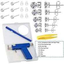 Ear Nose Piercing Kit Tool Stainless Steel Body Ear Navel Machine With 5 Pairs Stud Earrings Jewelry Set - White - View 13