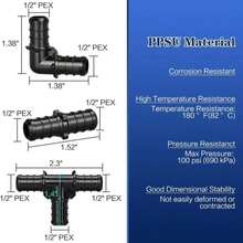1_2" Poly PPSU Barb Crimp PEX Fitting, 30pcs PEX Fitting Combo, 10pcs Each Elbows Tees Straight Couplings, No Lead (30pcs, 1_2" Combo) - ColorB - 查看 3