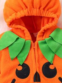 男童万圣节南瓜脸印花长袖连帽紧身衣 + 条纹连脚裤套装，春秋季