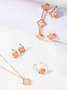 1 Set Elegant Four-Leaf Clover Jewelry Set, Luxurious Lucky Clover Necklace & Bracelet Accessories