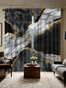 两片装经典大理石纹窗帘，杆袋式设计，半遮光涤纶面料，可机洗，适用于卧室、客厅、餐厅、厨房及其他家居装饰。 - 彩色 - 查看 9