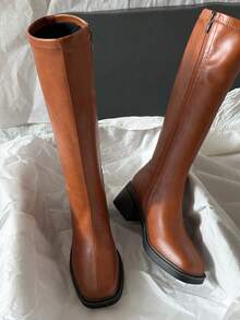 Giày bốt cao đến đầu gối, đế giữa, kiểu dáng tối giản và đa năng dành cho nữ, thu/đông 2025 - màu nâu - Xem 5