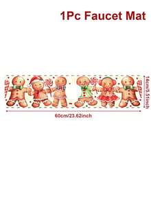 1Pc Christmas Sink Faucet Absorbent Pad,Merry Christmas Dish Drying Mat Including Snowflake,Red White Floral,Gingerbread Man And Christmas Tree Style,10*38/14*60cm Durable And Absorbent Sink Surround Cover,Bathroom And Kitchen Faucet Mat,Christmas Decorations For Home,Xmas Party Decor,Christmas Party Favors,Winter Decorations,Ideal Christmas Decoration Gift,Countertop Protector, Kitchen Sink Mat,Washbasin Protector - Multicolor - View 14