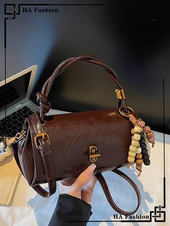 Vintage Suede Patchwork PU Leather Women's Handbag, Shoulder Bag, Daily Commute Small Square Bag