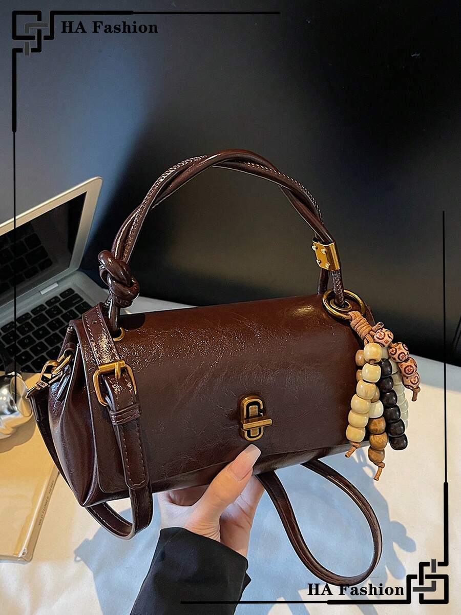 Vintage Suede Patchwork PU Leather Women's Handbag, Shoulder Bag, Daily Commute Small Square Bag