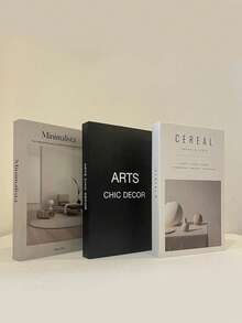 3Pcs Minimalist Faux Book Set, Black White Decorative Books For Home Decor, Hotel Villa Bookshelf Desk Display Prop - Multicolor - View 1