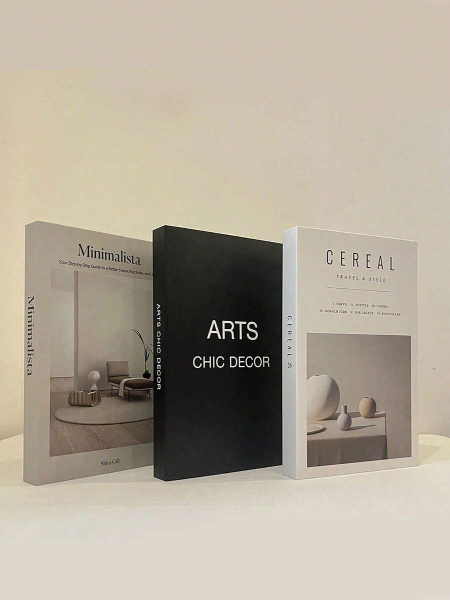 3Pcs Minimalist Faux Book Set, Black White Decorative Books For Home Decor, Hotel Villa Bookshelf Desk Display Prop - Multicolor - View 1