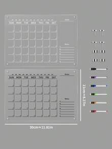 1 Month Planner Magnetic Board (Black/White), Includes 6 Magnetic Dry Erase Markers, Transparent Double-Layer Fridge Board, Display & Writing Board, Magnetic Refrigerator Memo Pad