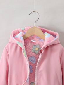 Girls' Warm & Soft Printed Fleece Reversible Long Sleeve Hooded Zip-Up Cardigan, Fashion Jacket For Autumn/Winter - Pink - View 7