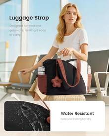 ¡RecomendadoLOVEVOOK - Bolsas de mano para mujer, bolsa de trabajo acolchada para portátil con cremallera, bolsas de mano grandes para mujer con compartimentos para la escuela y el profesor de viaje¡Top de Temporada - Café-beige-rosa - Ver 8